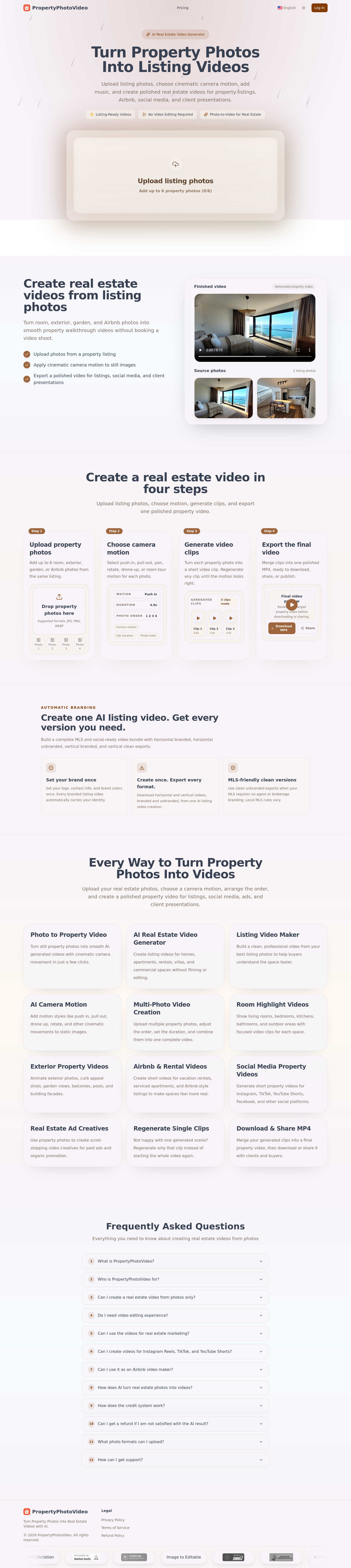 Nav section of propertyphotovideo.com