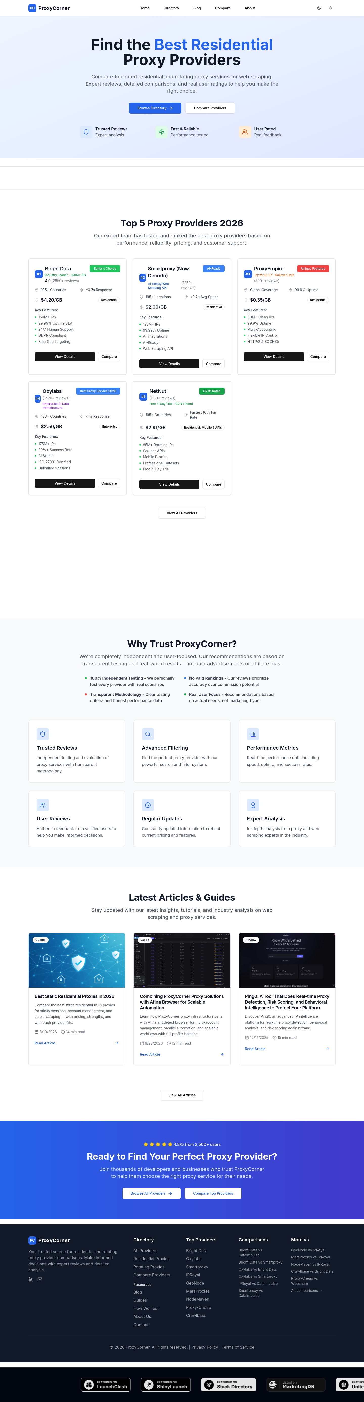 Nav section of proxycorner.com