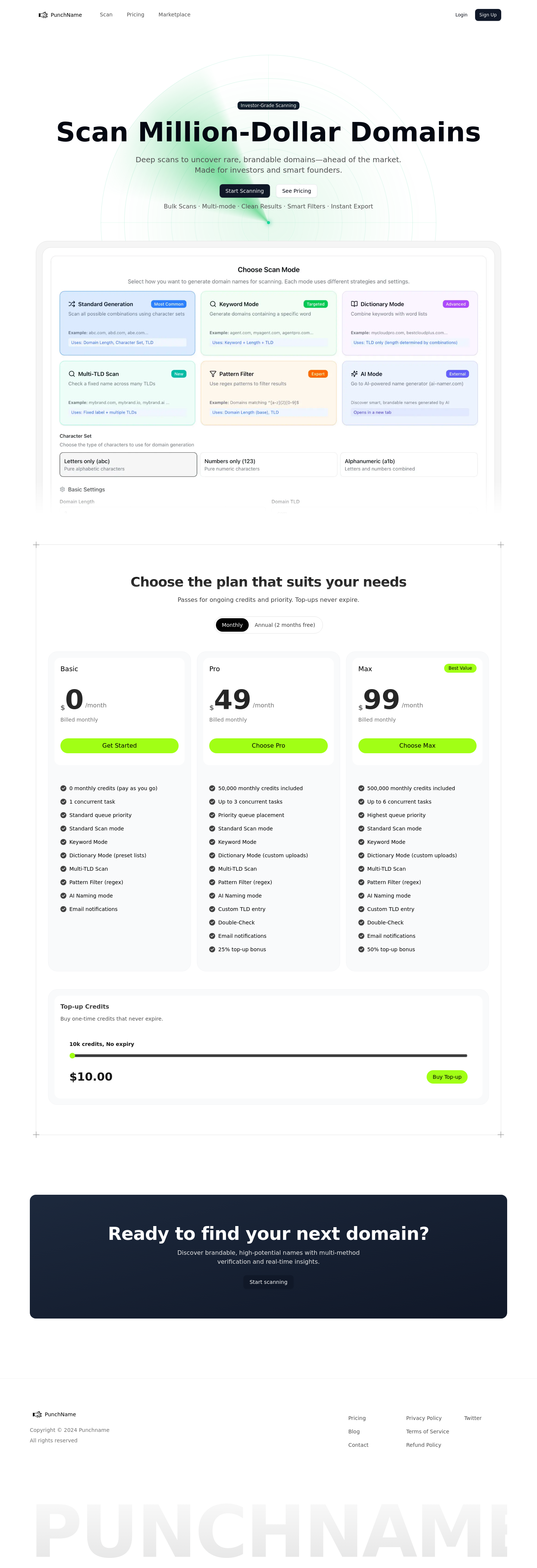 Nav section of punchname.com