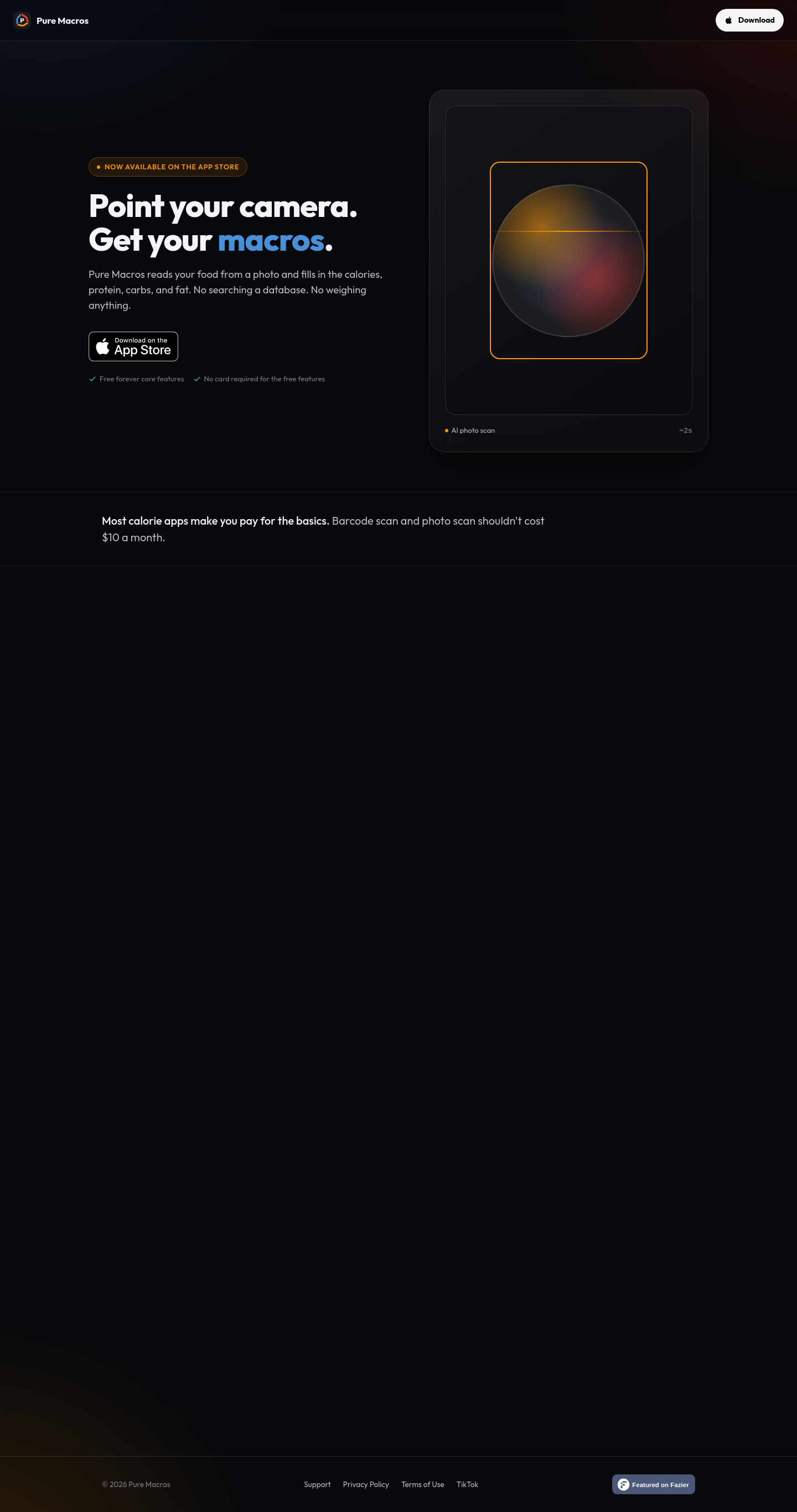 Hero section of puremacros.app