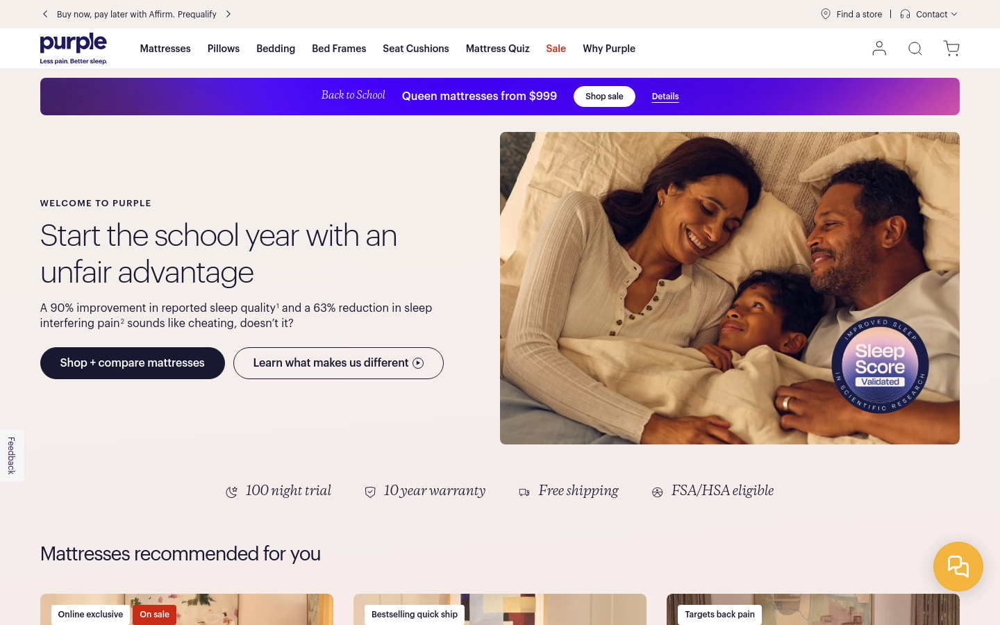 Above-the-fold capture of purple.com
