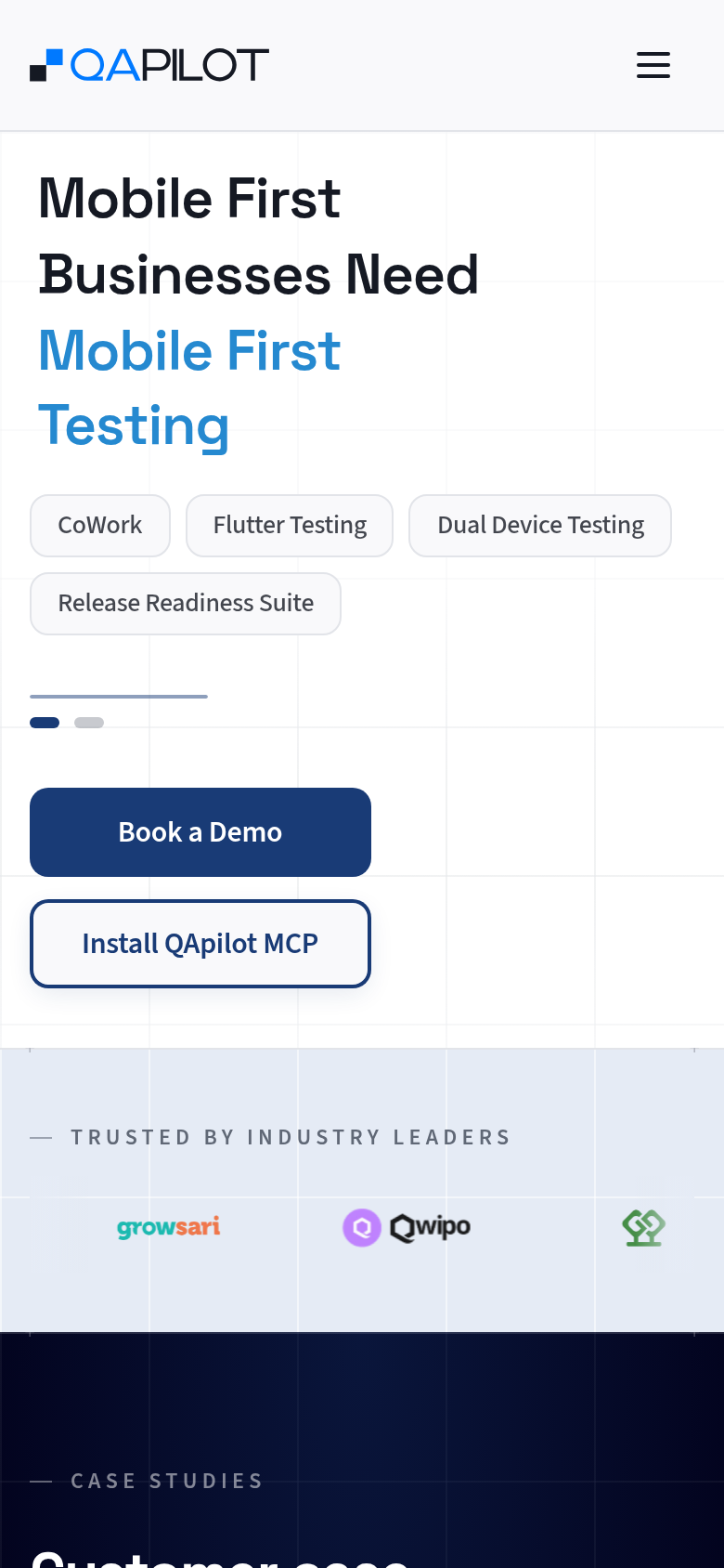 qapilot.io mobile capture of the first page