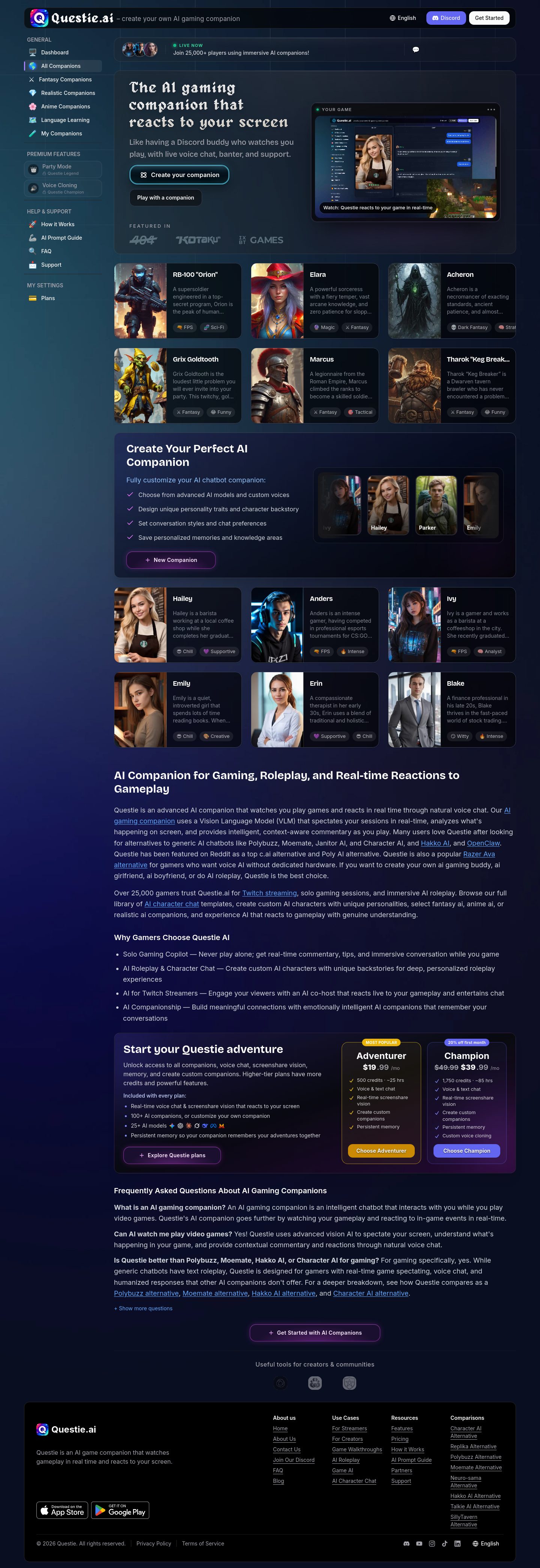 Nav section of questie.ai