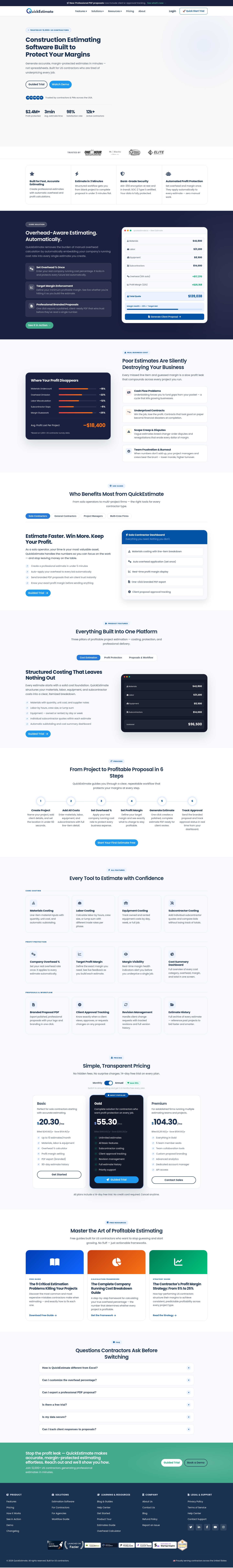 Nav section of quickestimate.io