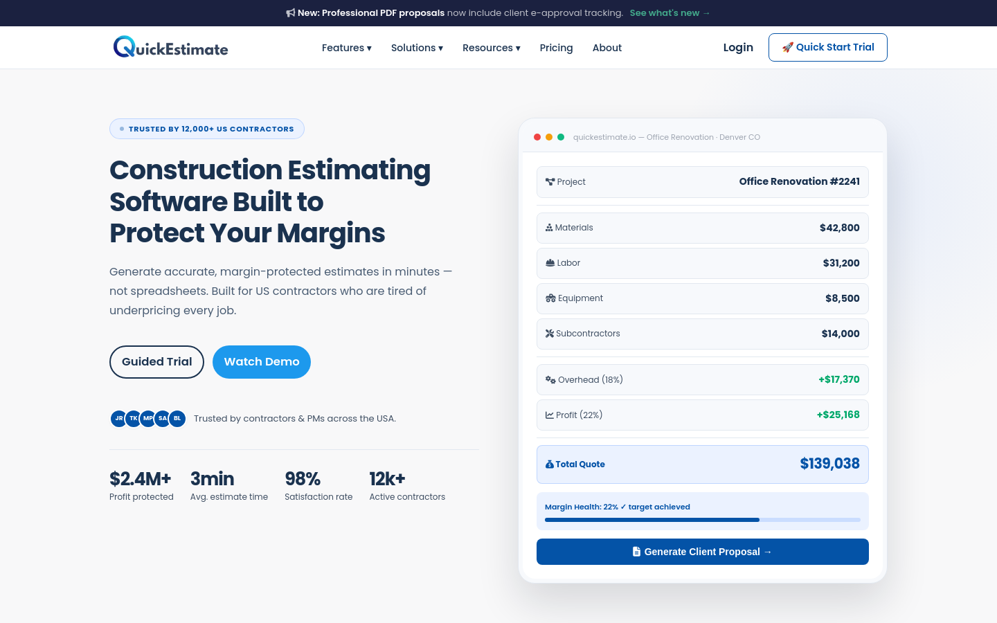 Captured homepage of quickestimate.io