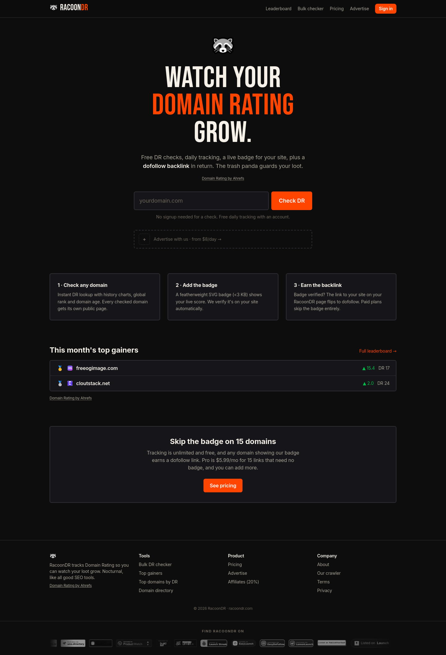 Nav section of racoondr.com