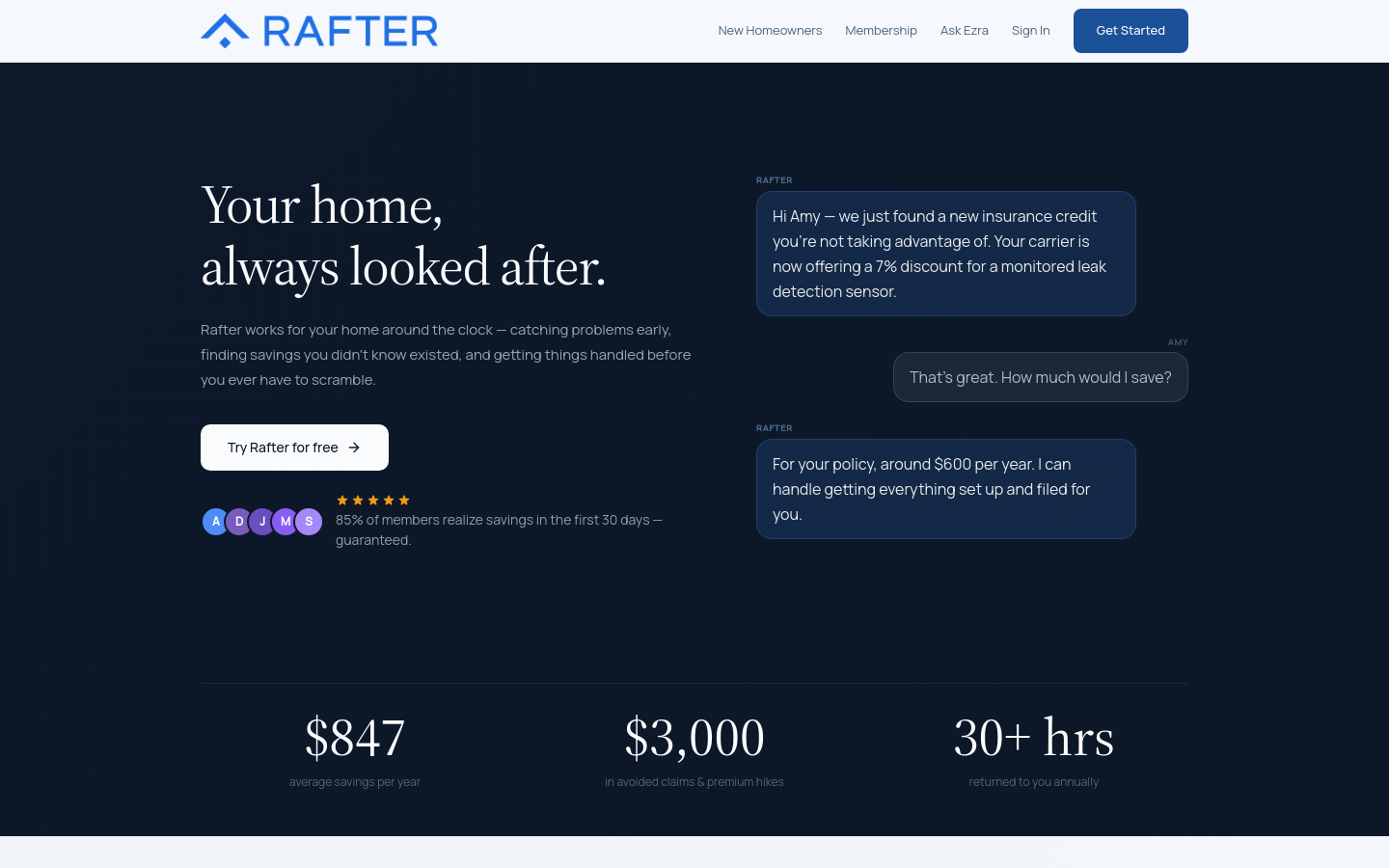 Above-the-fold capture of rafterhome.com