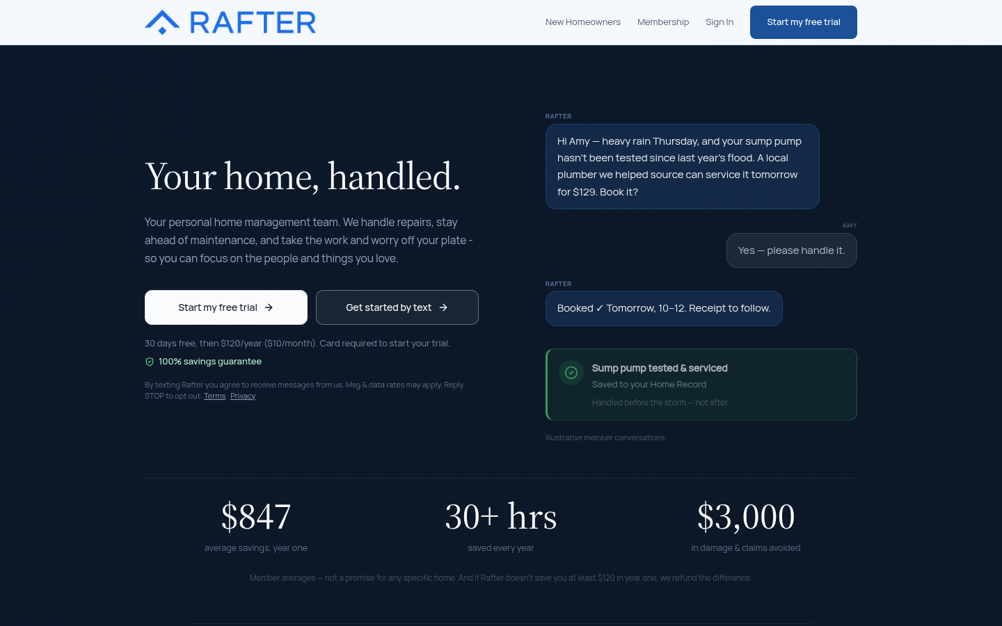 rafterhome.com desktop capture of the first page