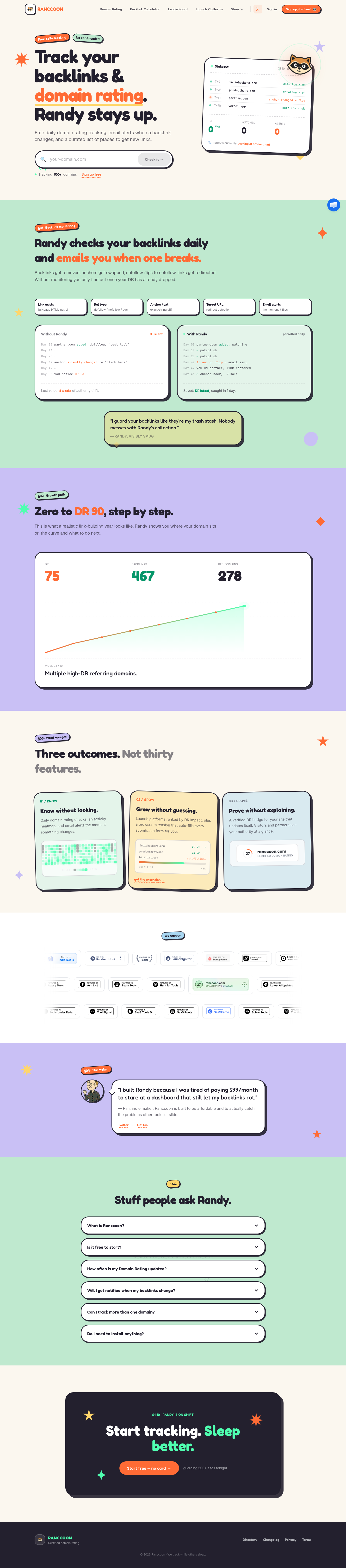 Nav section of ranccoon.com