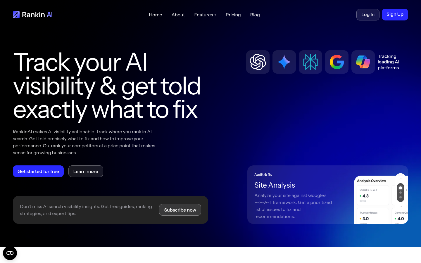 rankinai.io desktop capture of the first page