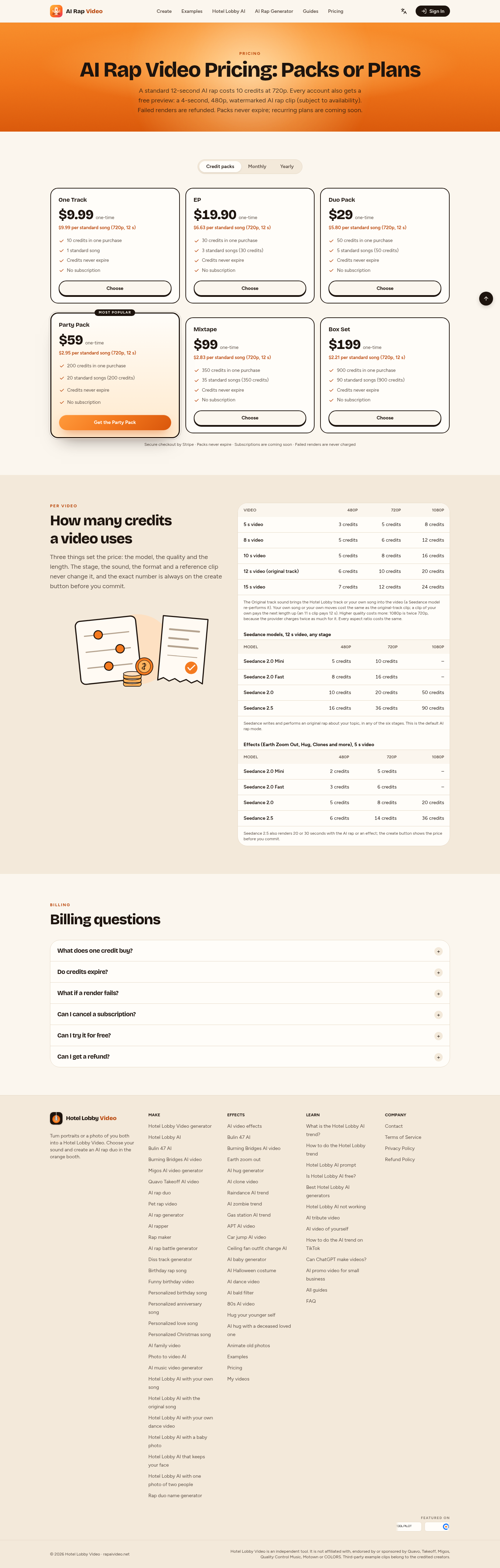 rapaivideo.net FAQ section, Pricing