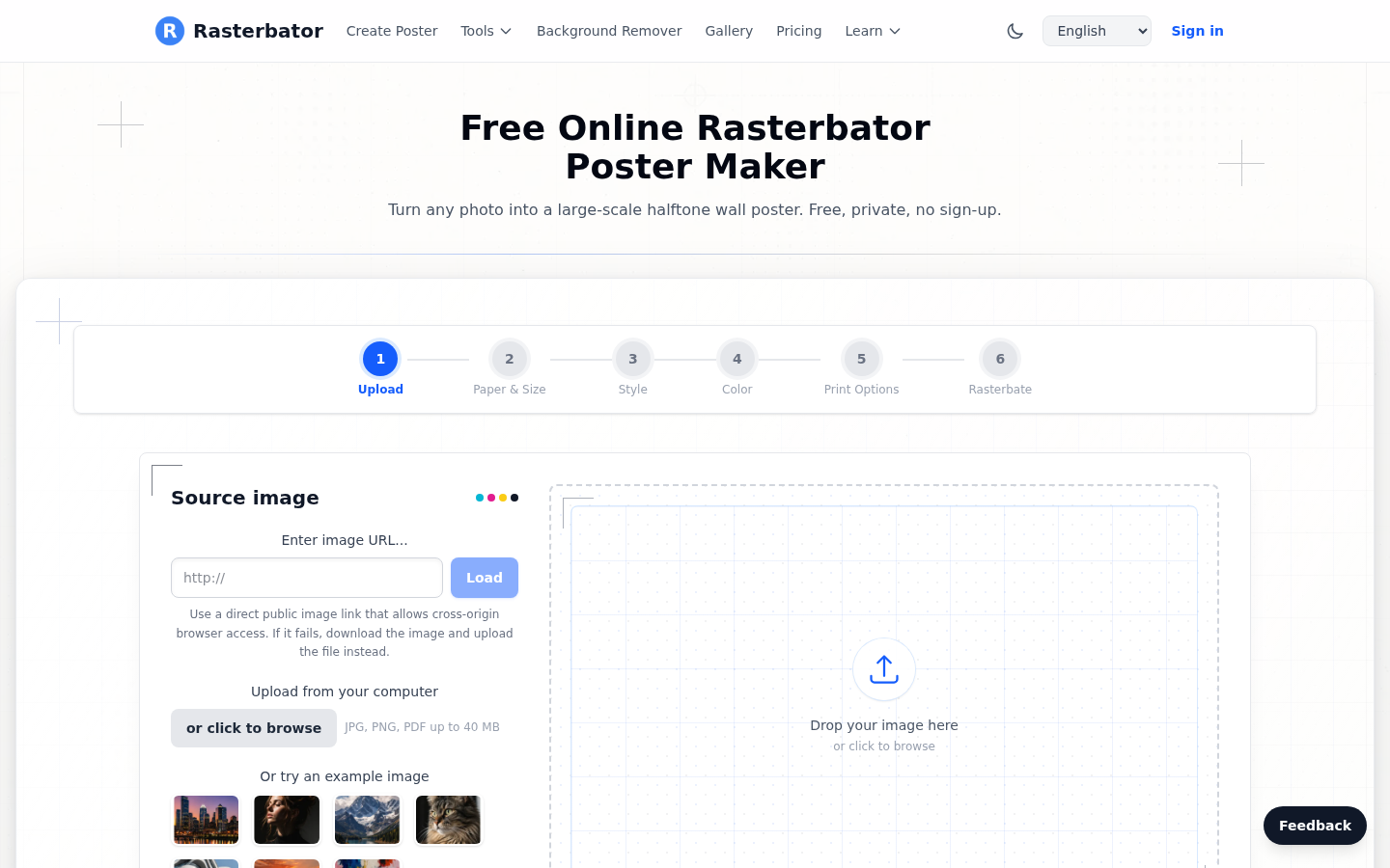 rasterbator.org desktop capture of the first page
