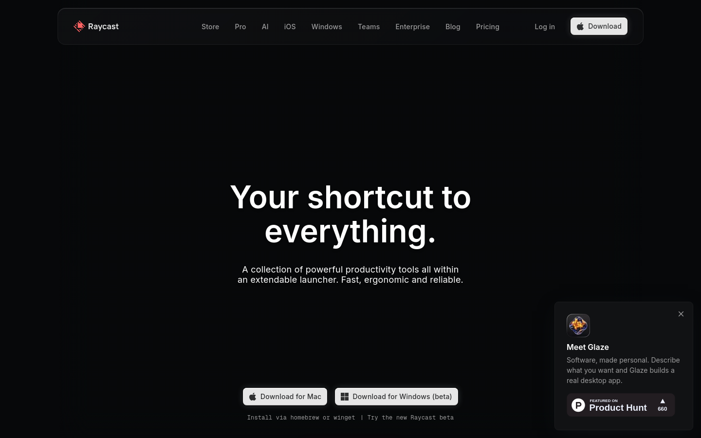 raycast.com section