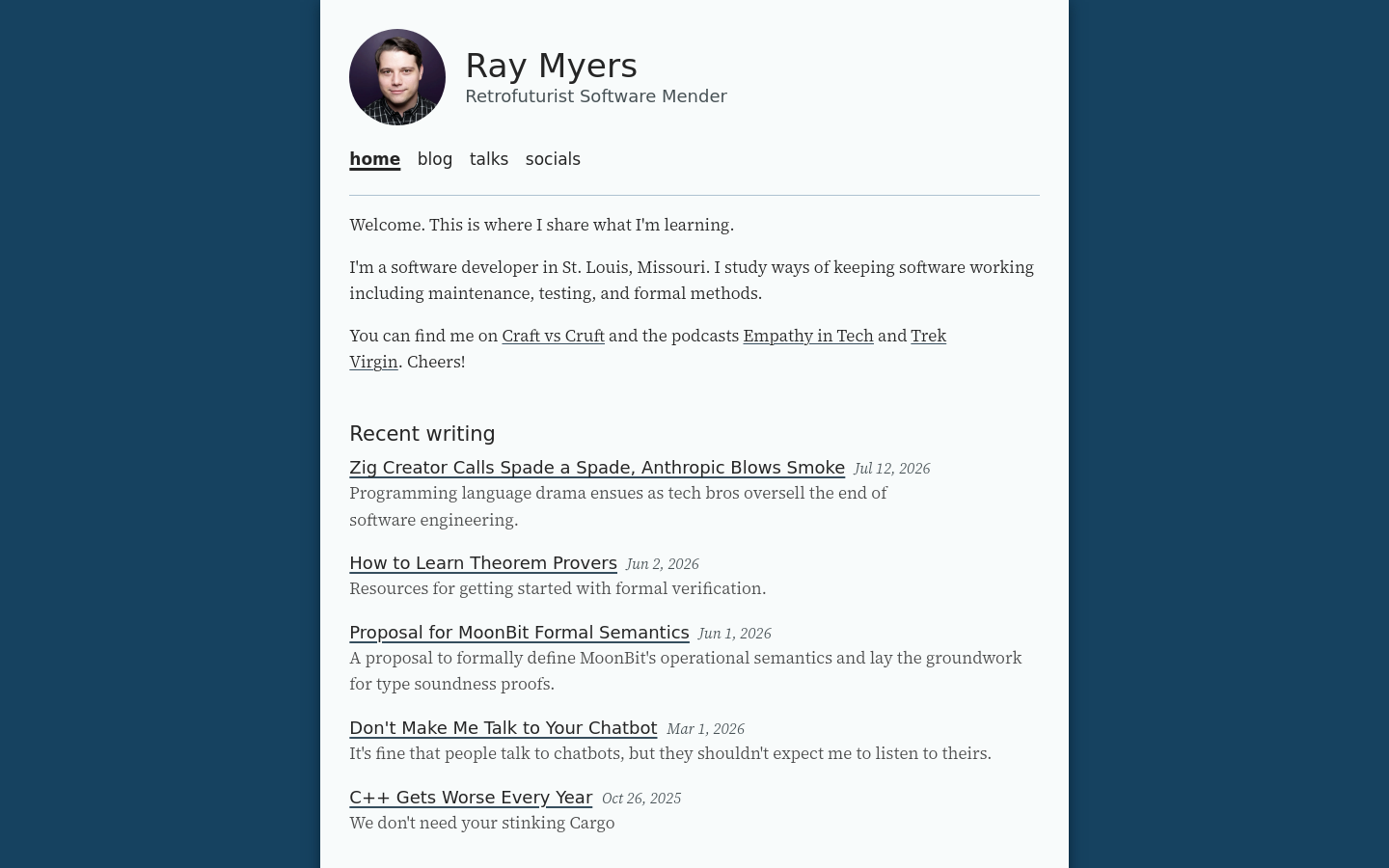 Above-the-fold capture of raymyers.org