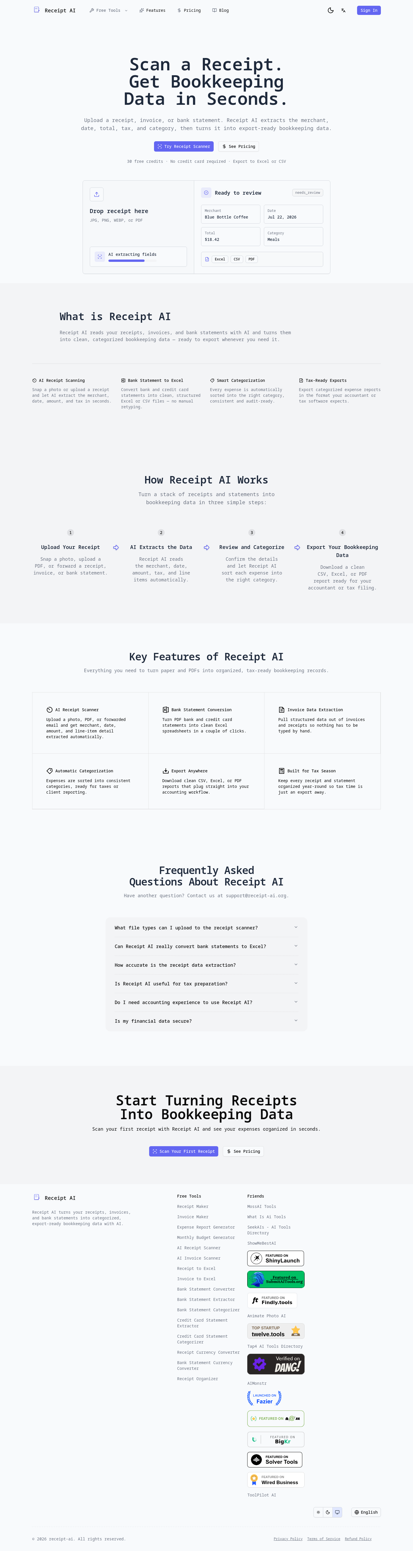 Hero section of receipt-ai.org