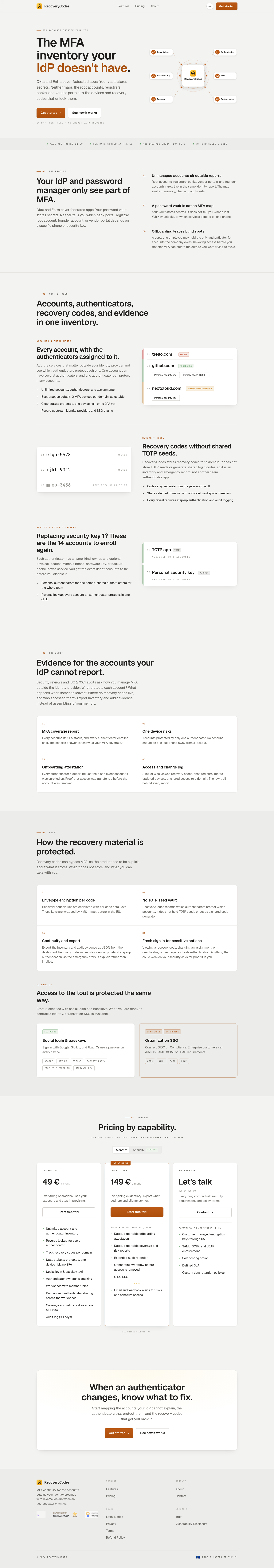 Nav section of recoverycodes.eu