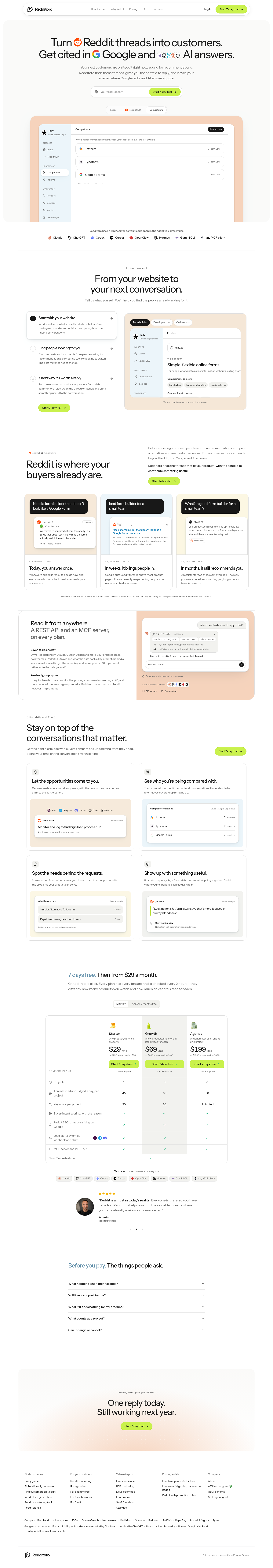 redditoro.com — Hero + Pricing