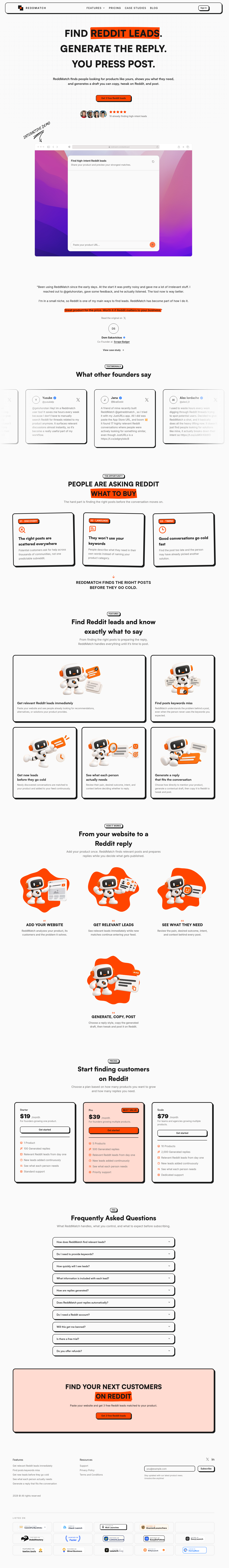reddmatch.com FAQ section, Homepage / Lander