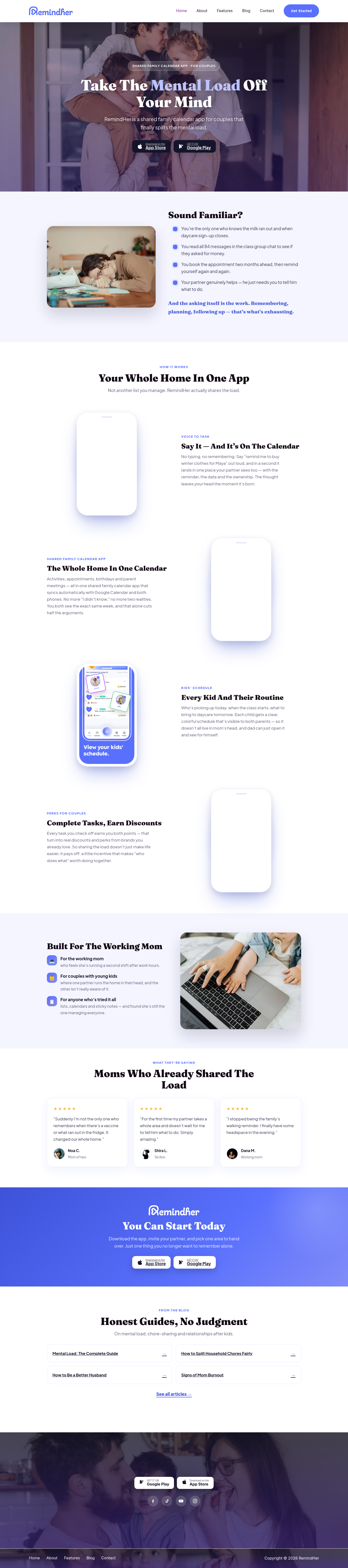 Nav section of remindher.app