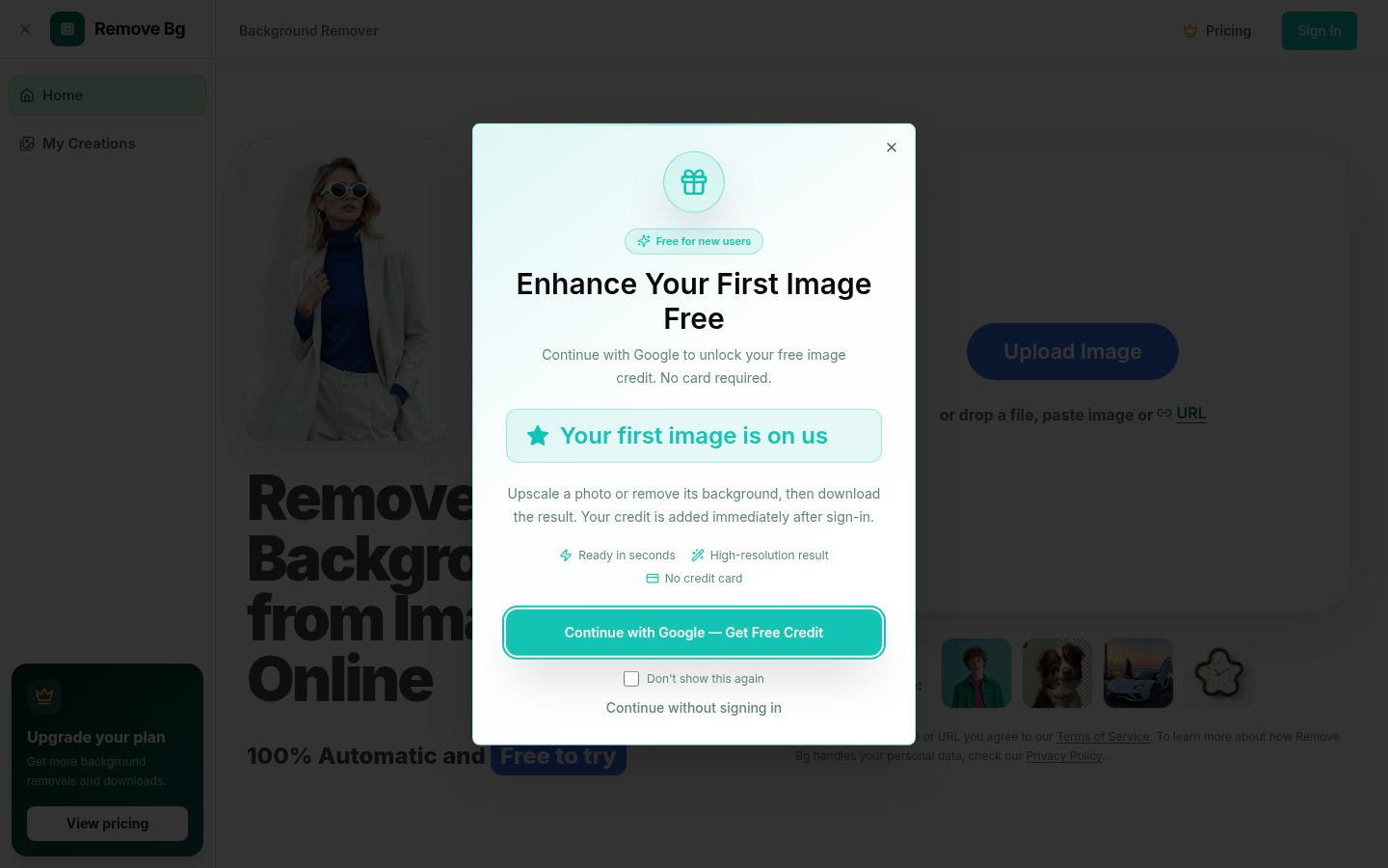 remove-bg.dev Homepage / Lander capture, where it does this