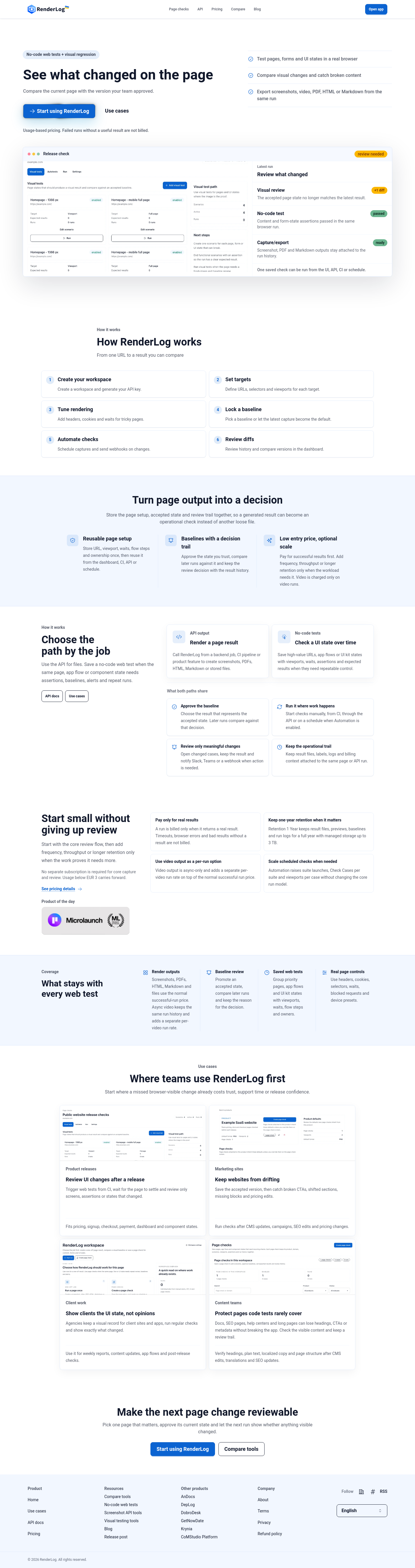 Nav section of renderlog.com