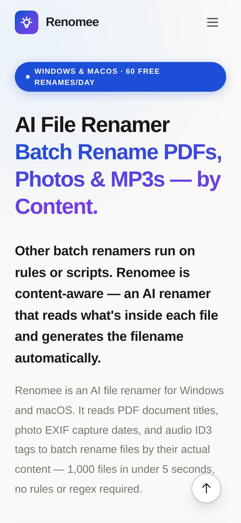 renomeeai.com mobile capture of the first page