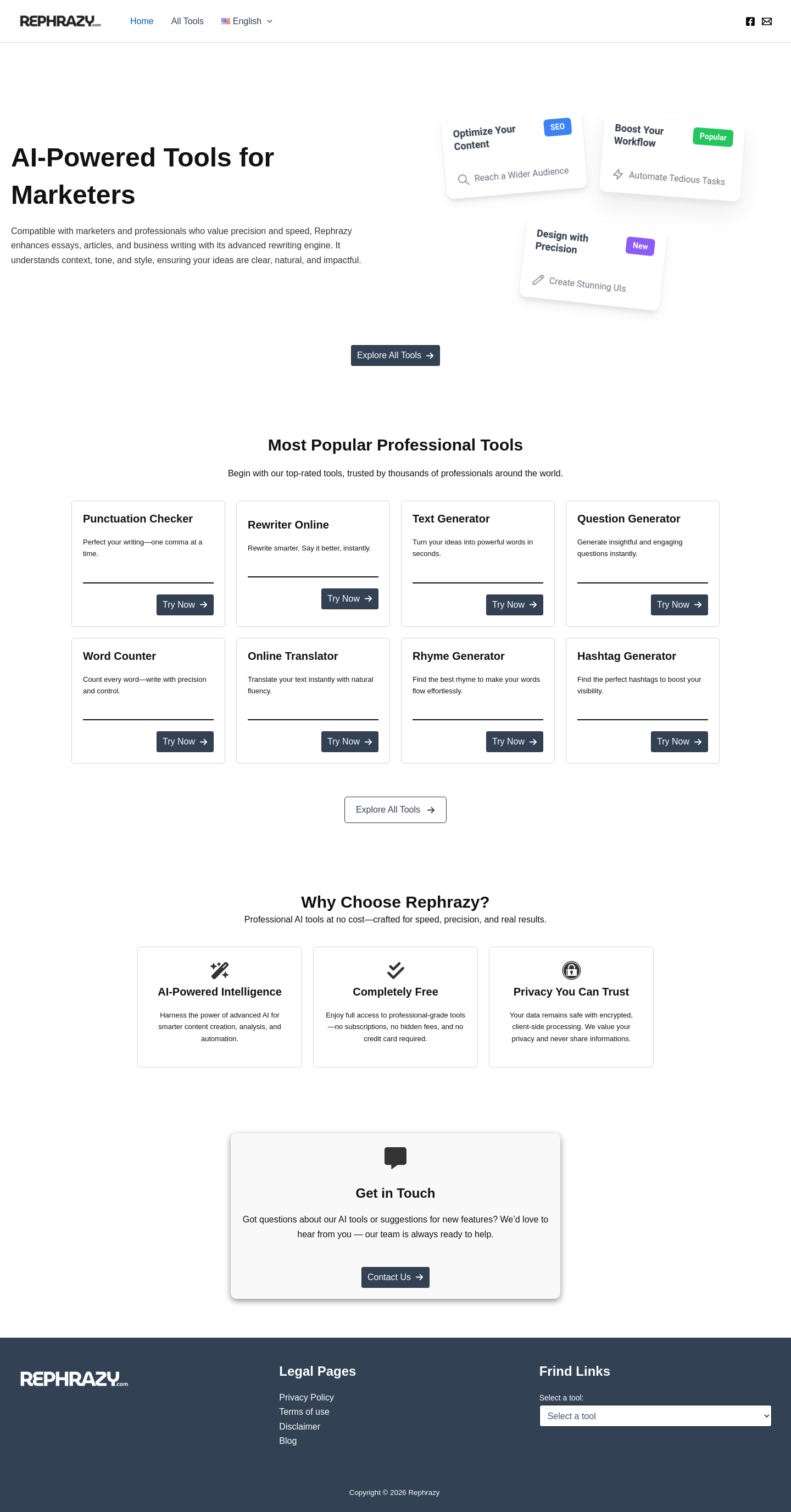 Nav section of rephrazy.com