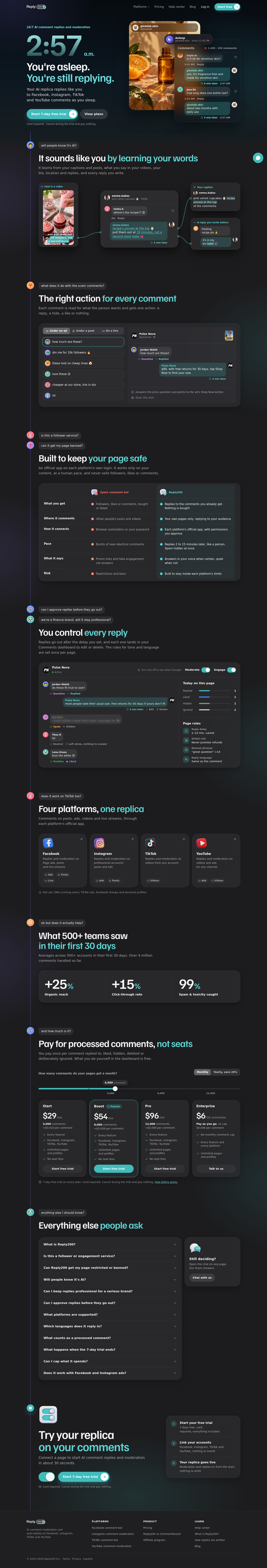 reply200.com Proof numbers section, Homepage / Lander