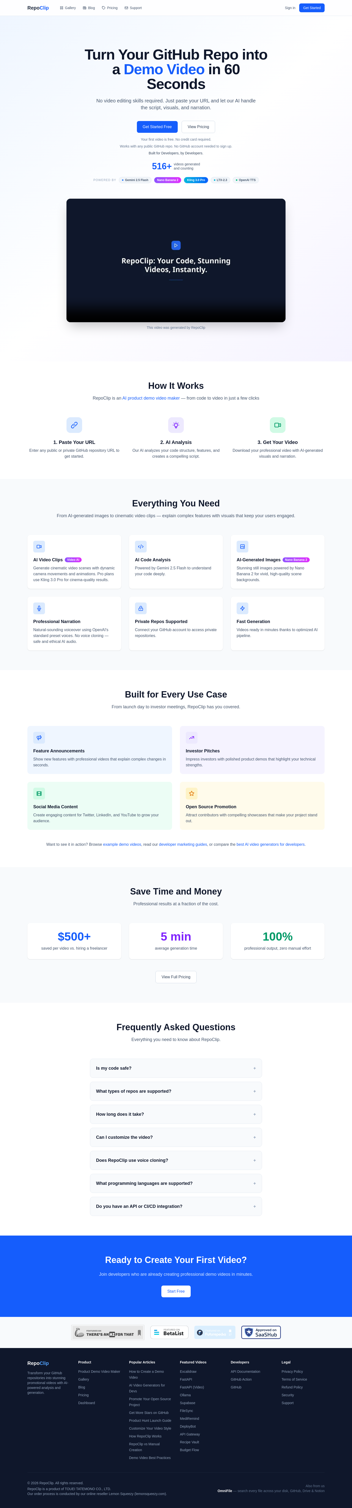 Nav section of repoclip.io
