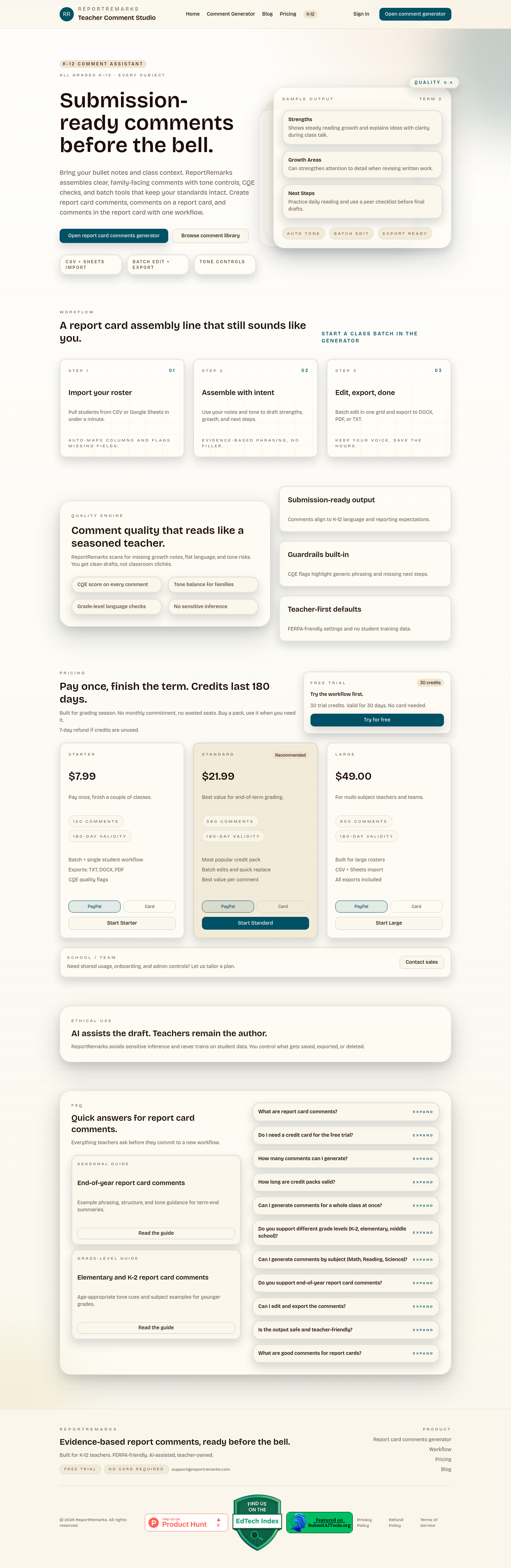 Nav section of reportremarks.com