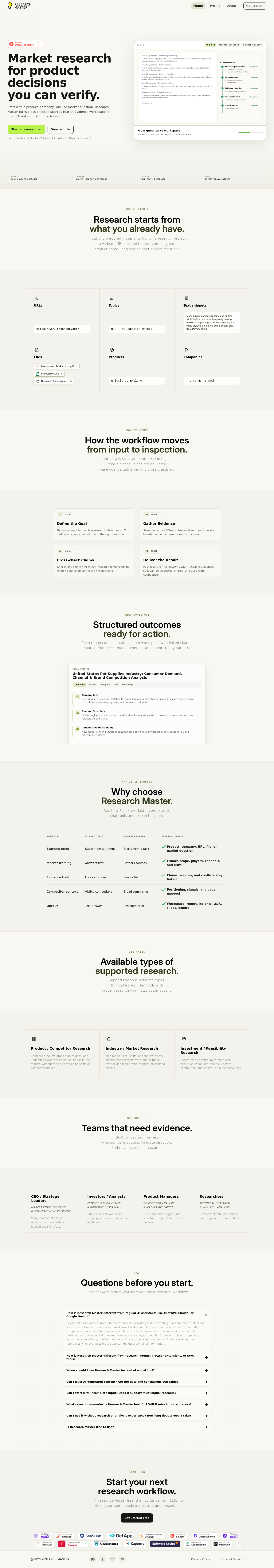 Nav section of researchmaster.ai