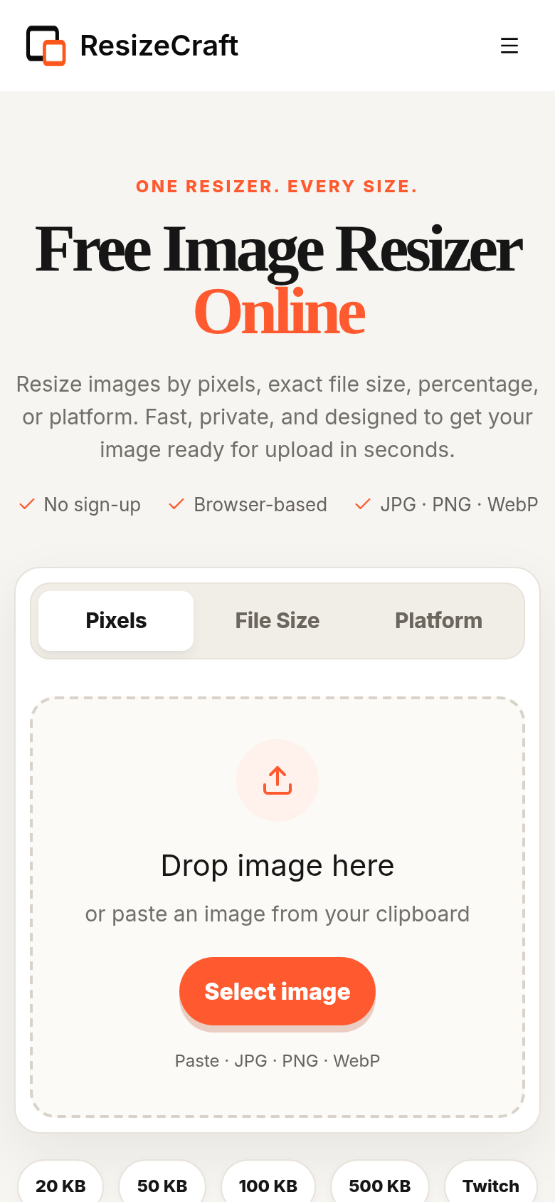 resizecraft.com mobile capture of the first page
