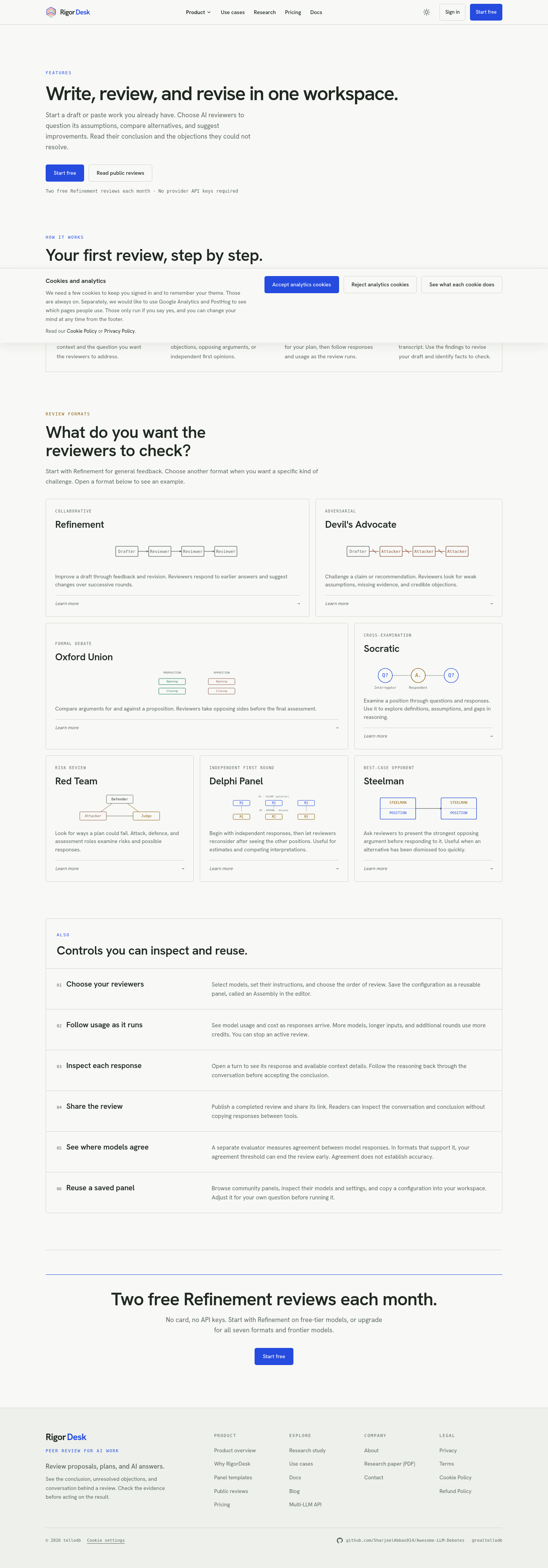rigordesk.com Hero section, Features