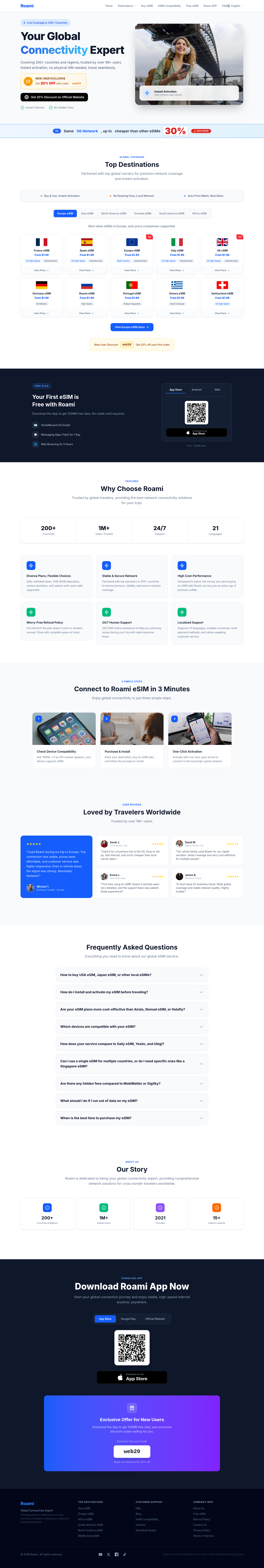 Nav section of roamiapp.com