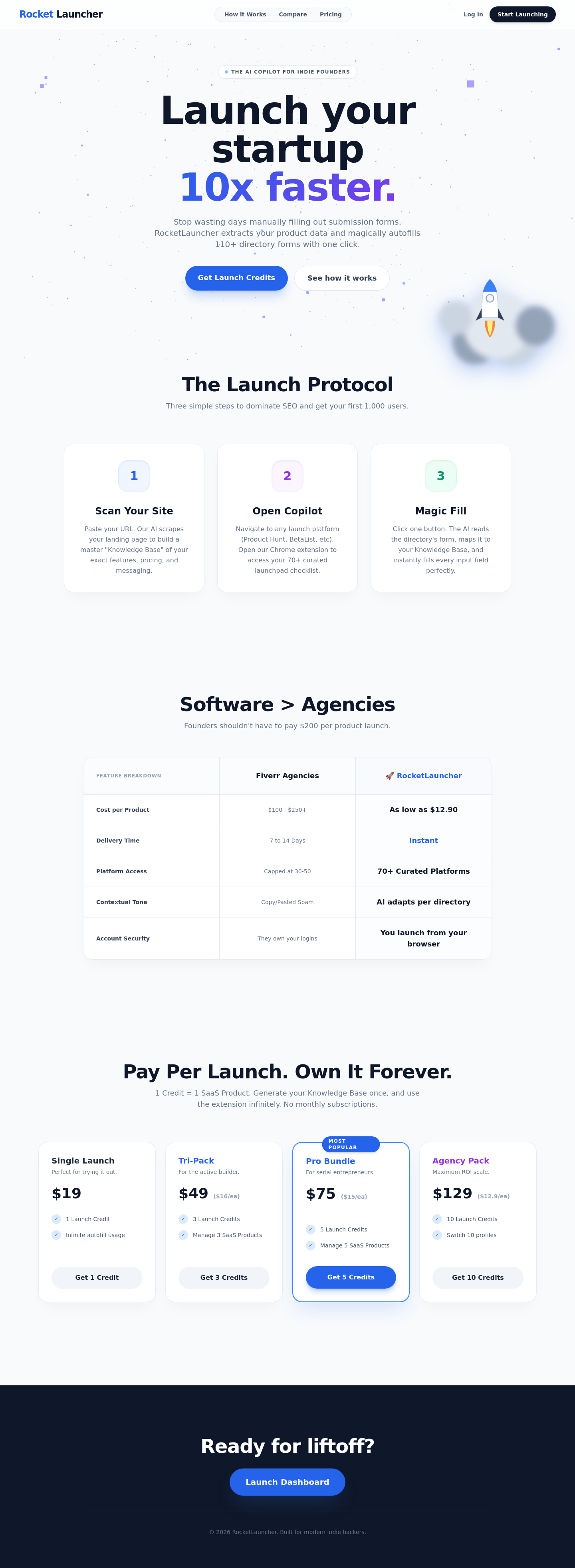 Nav section of rocketlauncher.techdefy.ai