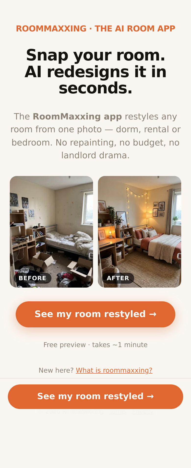 Footer section of roommaxxing.io