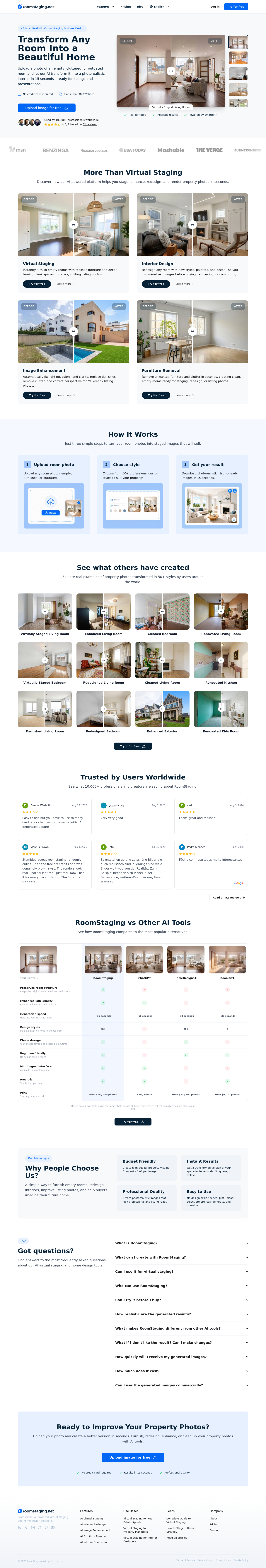 Nav section of roomstaging.net