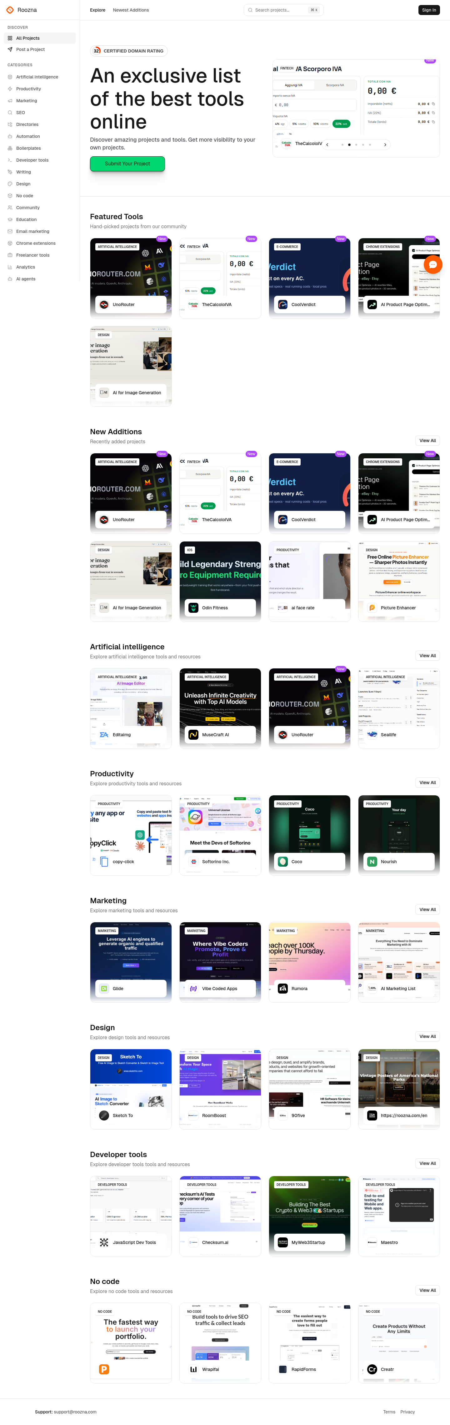 Footer section of roozna.com