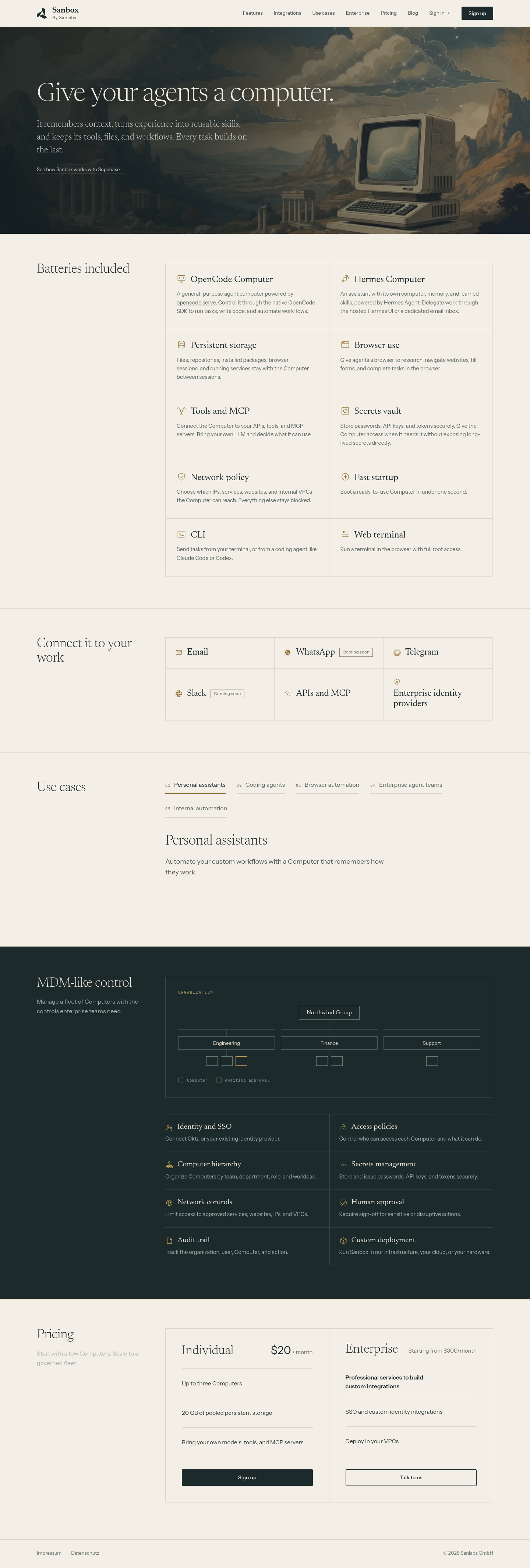 Nav section of sanbox.cloud