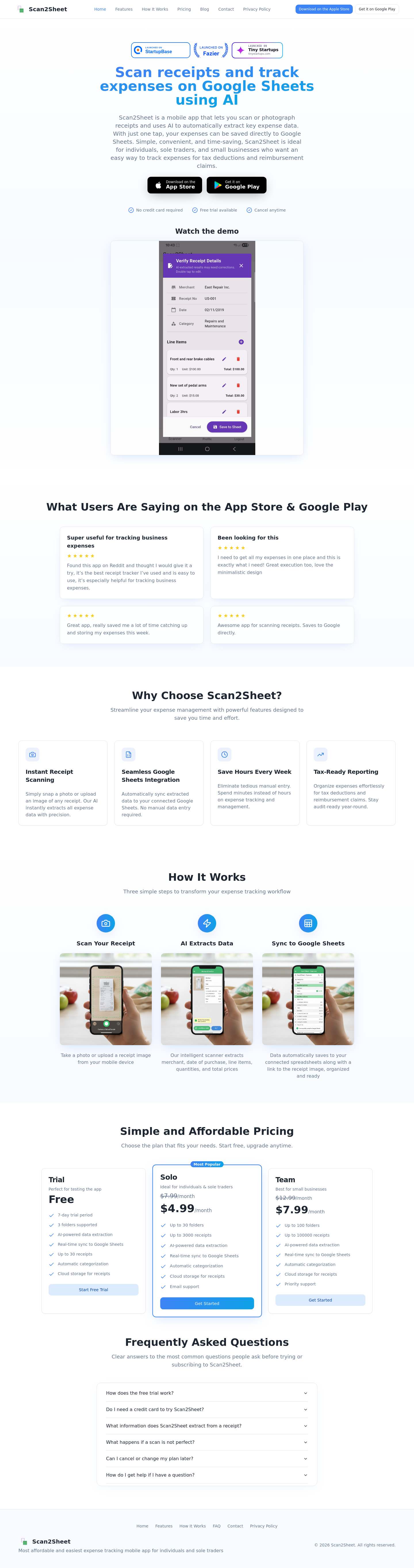scan2sheet.com — The Pricing Page