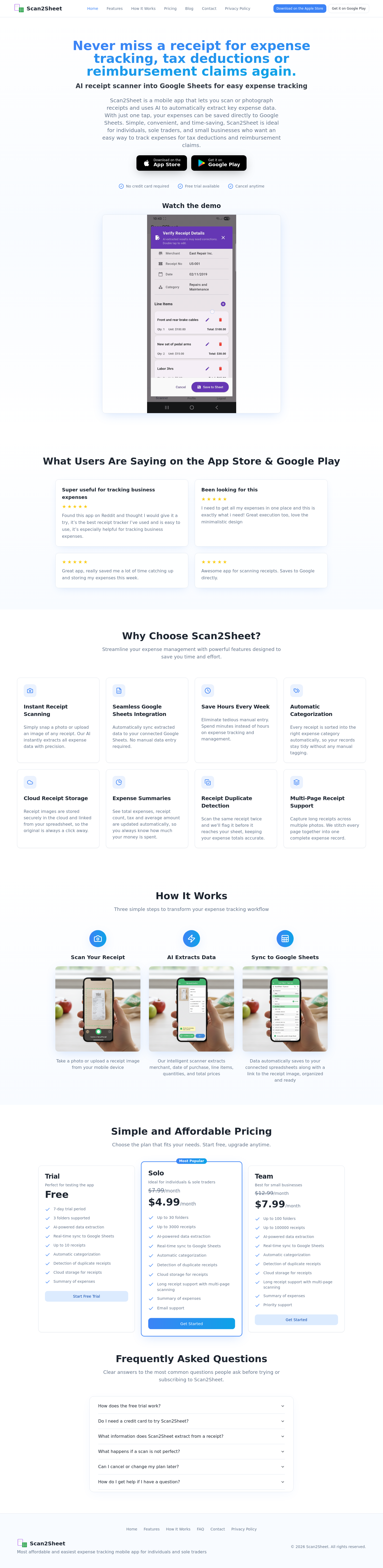 scan2sheet.com — The Pricing Page