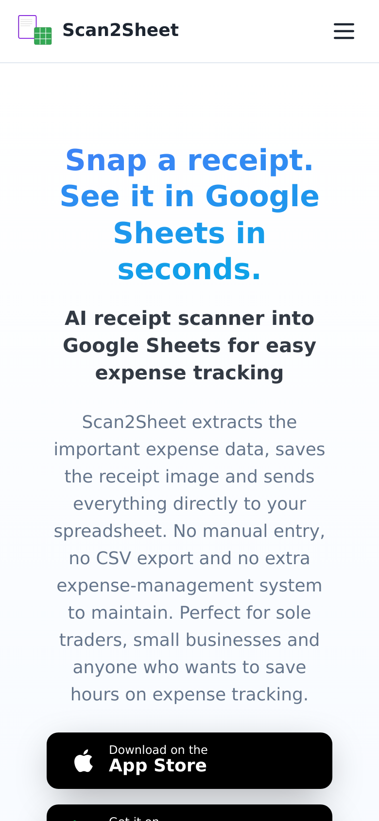 scan2sheet.com mobile capture of the first page