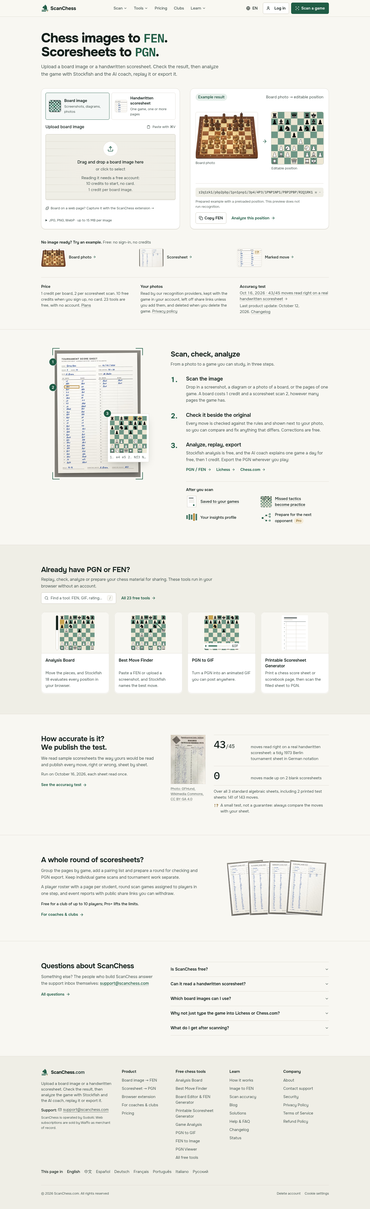 scanchess.com FAQ section, Homepage / Lander