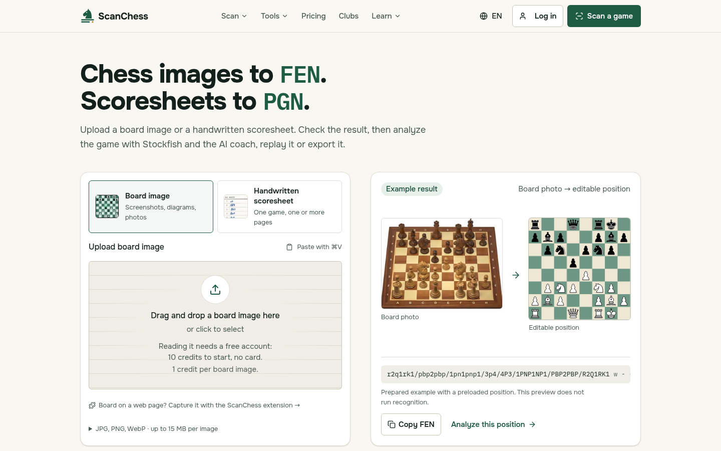 scanchess.com desktop capture of the first page