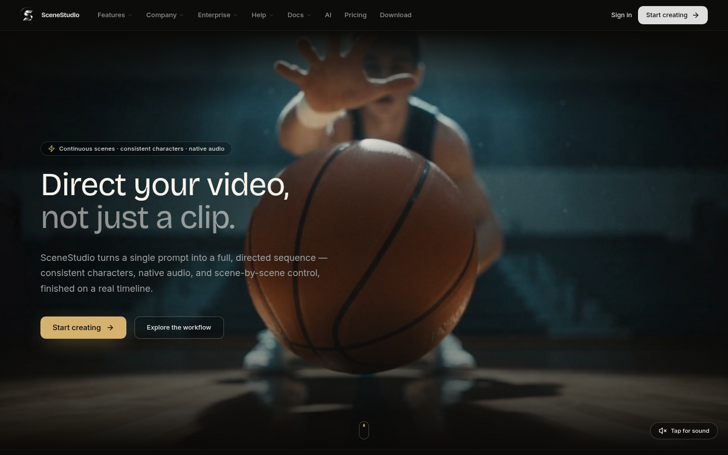 scenestudio.io desktop capture of the first page