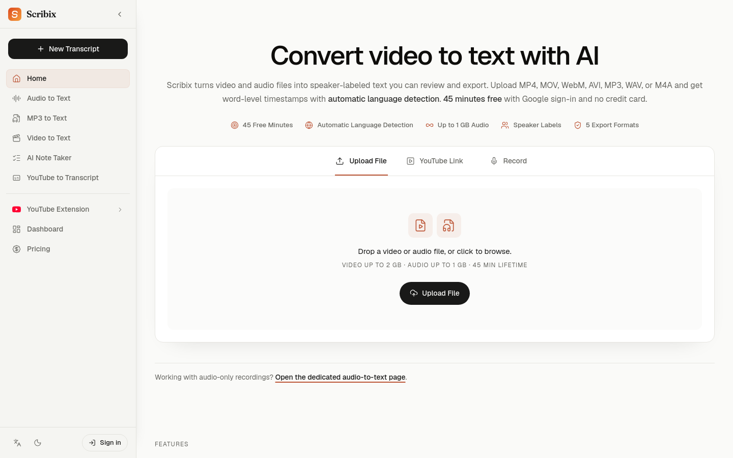 Captured homepage of scribix.io