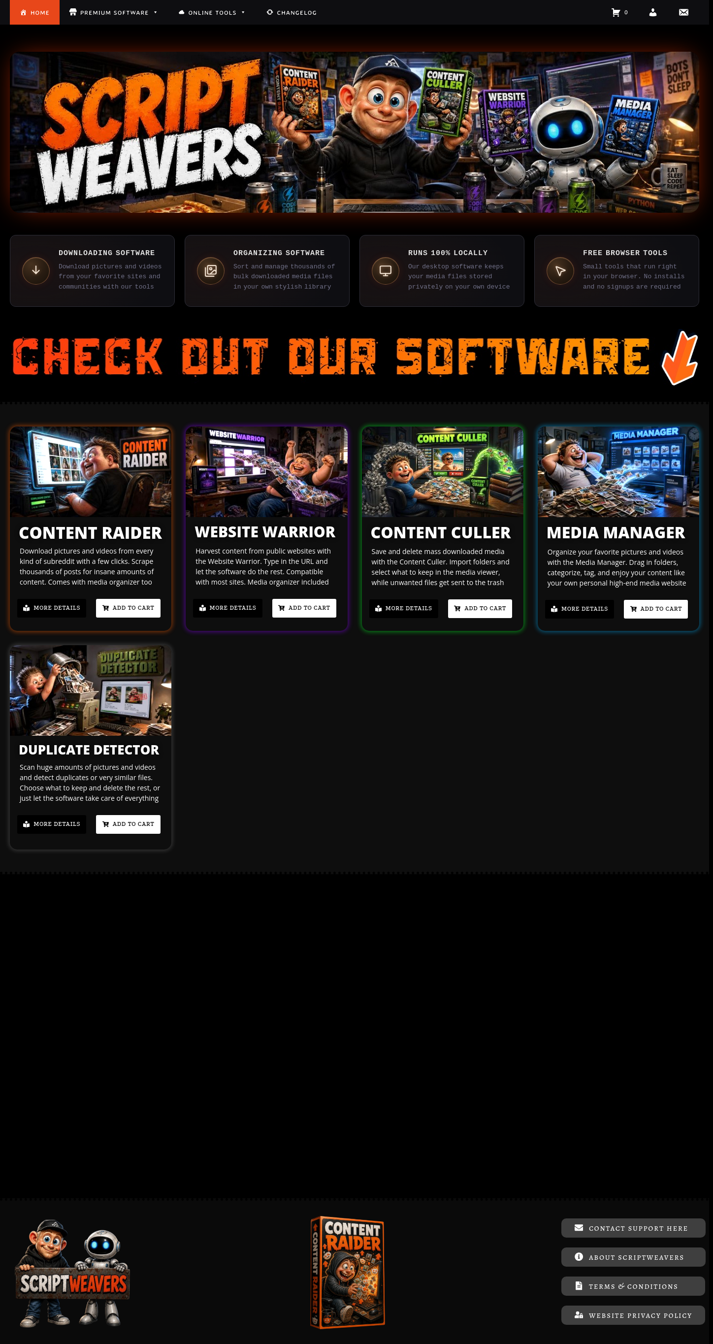 Nav section of scriptweavers.com