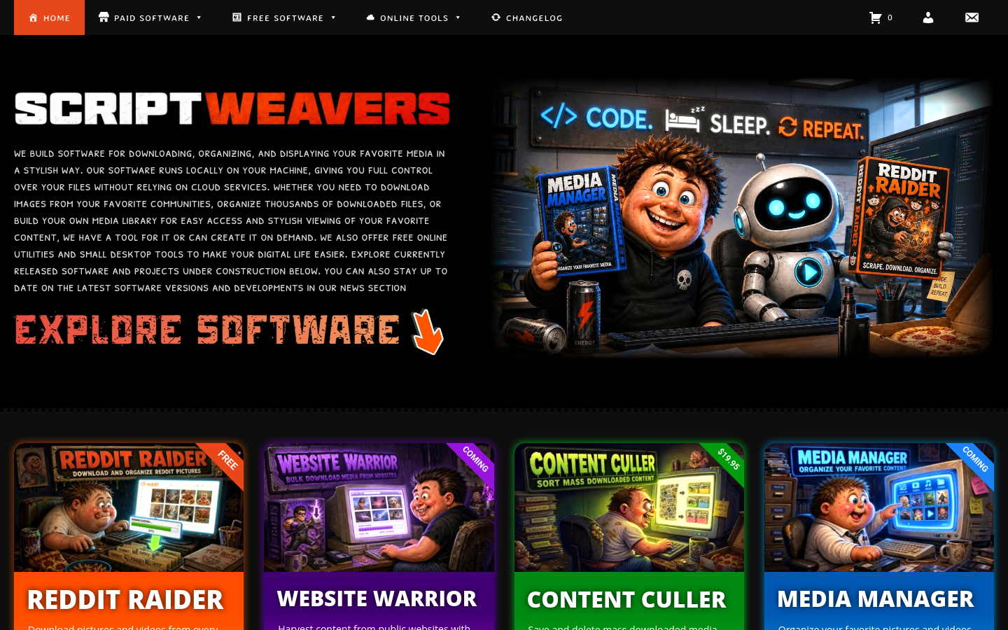 Above-the-fold capture of scriptweavers.com