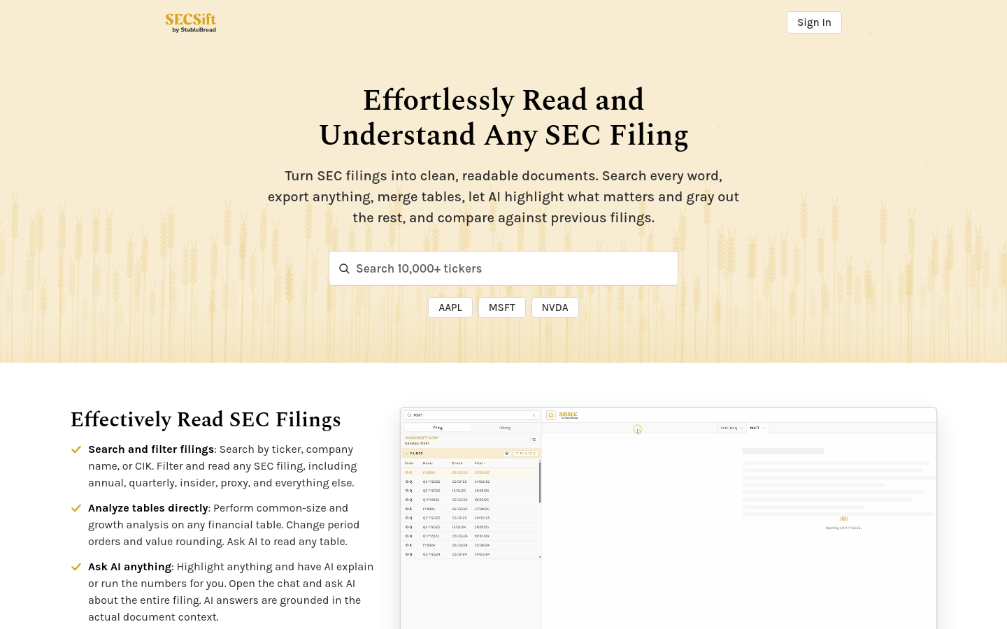 Hero section of secsift.com