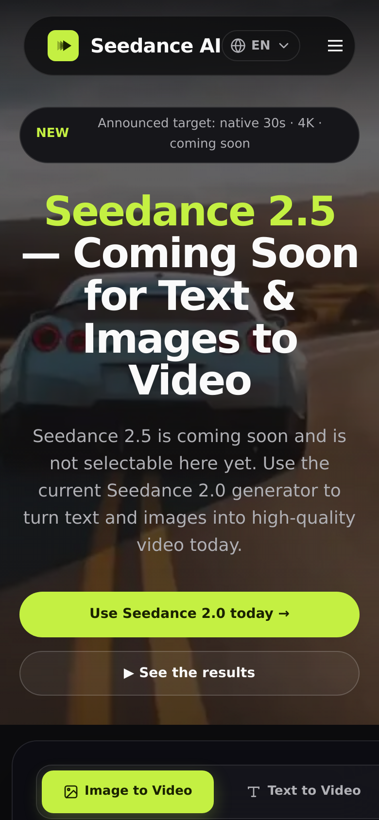 seedance2-5ai.net mobile capture of the first page
